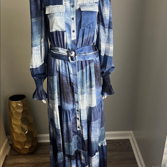 Good Time USA  Blue Plaid Long Sleeve Maxi Dress Size M - Picture 4 of 15